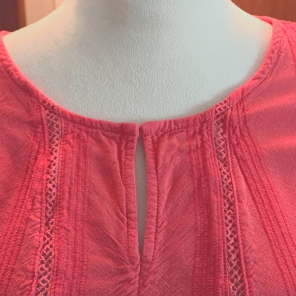 fever Women's XL Coral Blouse Textured Stripes 3/4 Sleeve Open Weave Eye Hook - Picture 3 of 12